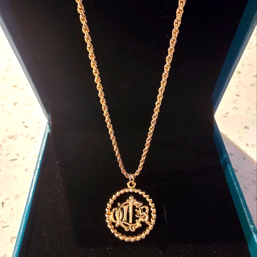 Stunning Vintage Christian Dior Gold Plated Logo Necklace